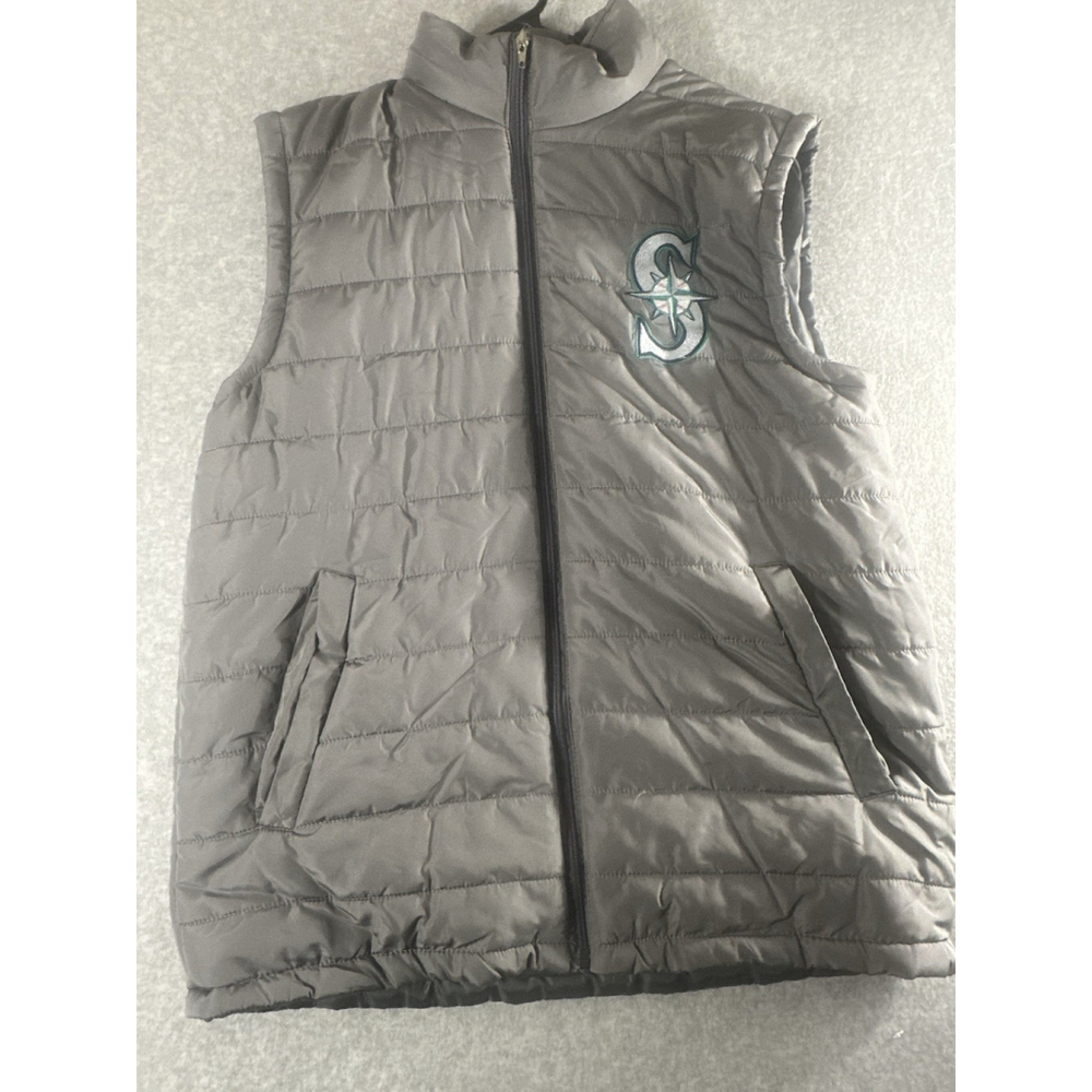 Seattle Mariners Puffer Vest Men's Size Medium Gray Sleeveless Zip Up Baseball